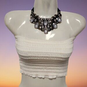 White Sexy Crop Top Strapless Tube Top Smocked Stretchy Summer Bandeau - NEW